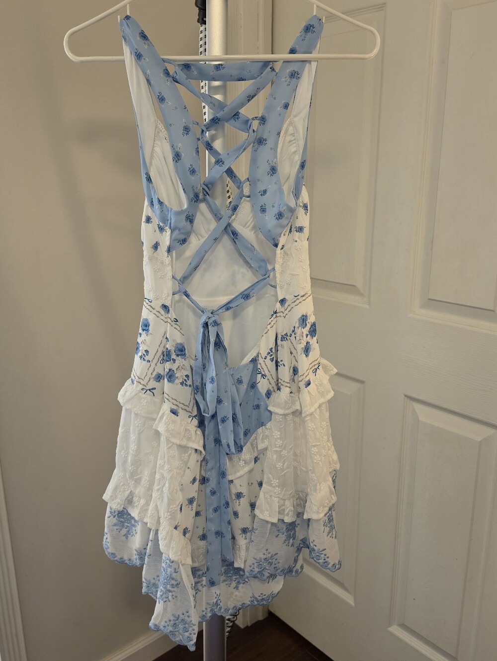 Altar'd State Blue & White Lotus Patchwork Mini Dress - Picture 5 of 7